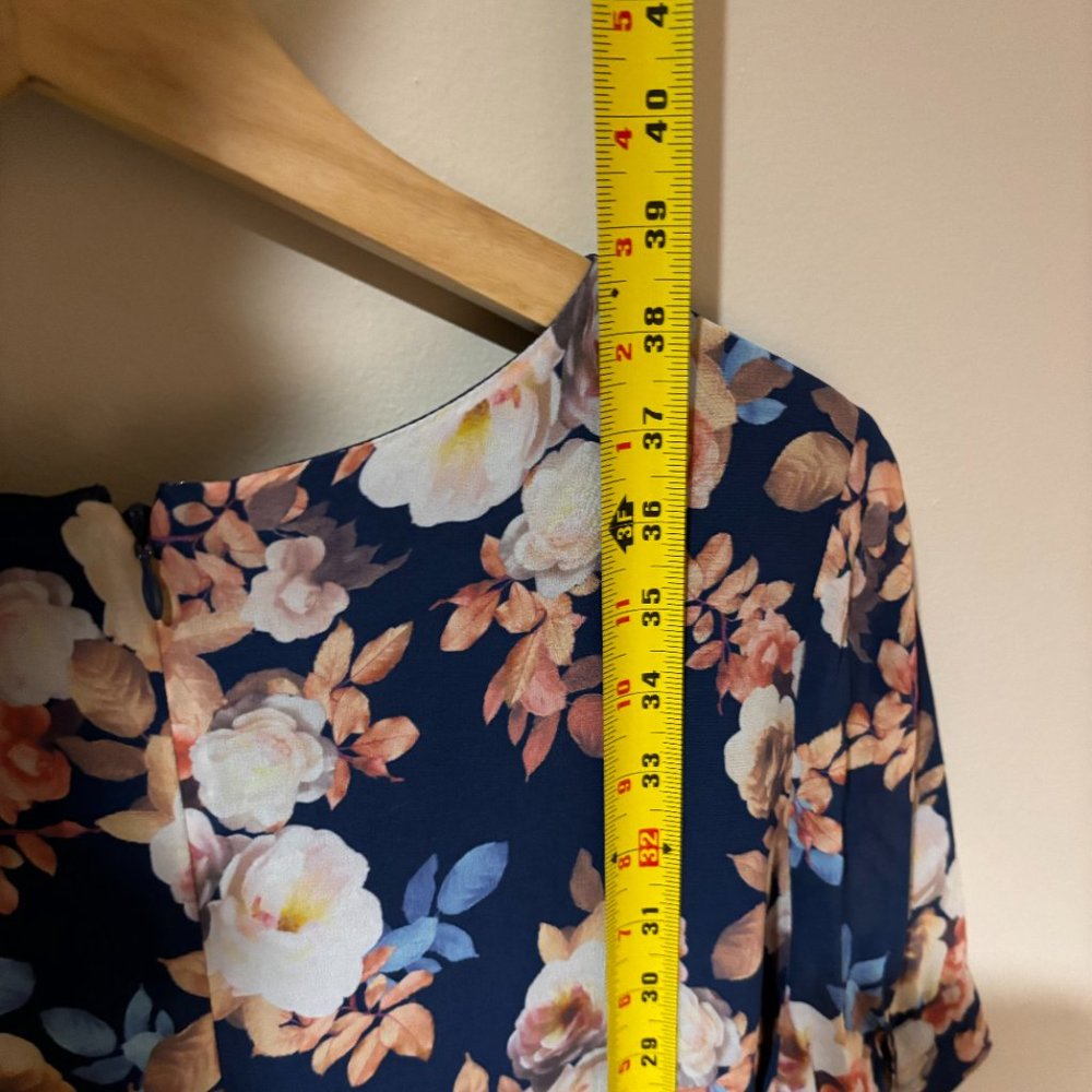 J. Crew Floral Silk Short Sleeve Shift Dress - 12 Tall, Blue White Pink - Picture 9 of 9